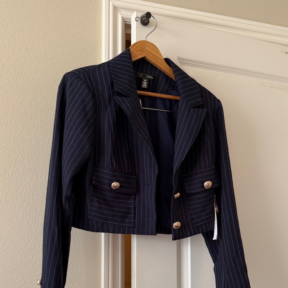 Aqua Navy Striped Women's Blazer